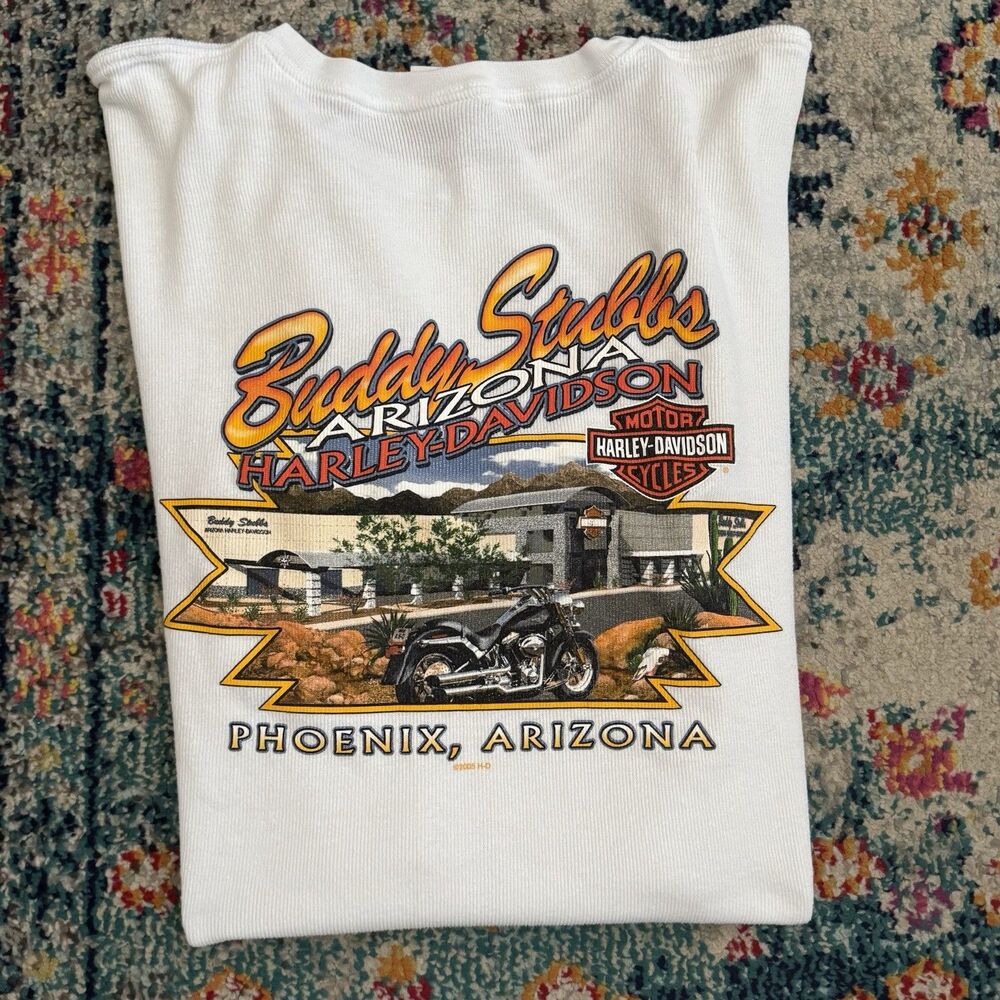 Vtg Harley Davidson Waffleknit T-Shirt Buddy Stubbs Phoenix Arizona 2005 Sz XL